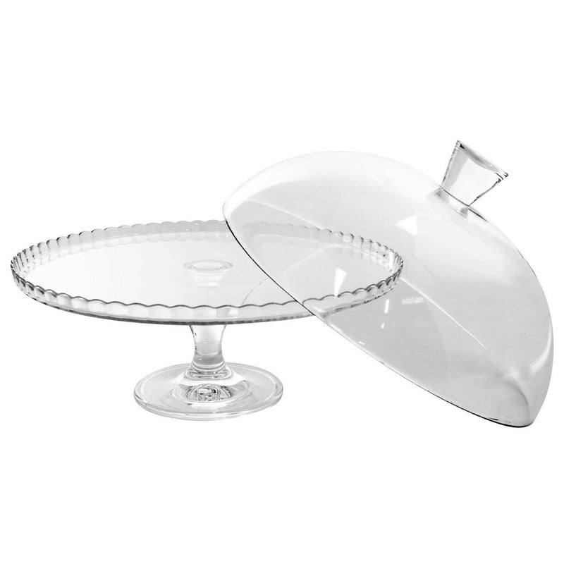 Glass Cake Stand with Dome Lid. Footed Serving Platter. Glass Serving Stand.