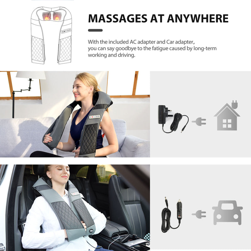 Back Shoulder & Neck Massager with Heat. Deep Tissue Kneading Pillow Massage. Carry Bag.