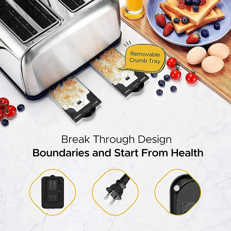 Toaster 4 Slice. Stainless Steel Toasters with LCD Digital Timer, Wide Slot.