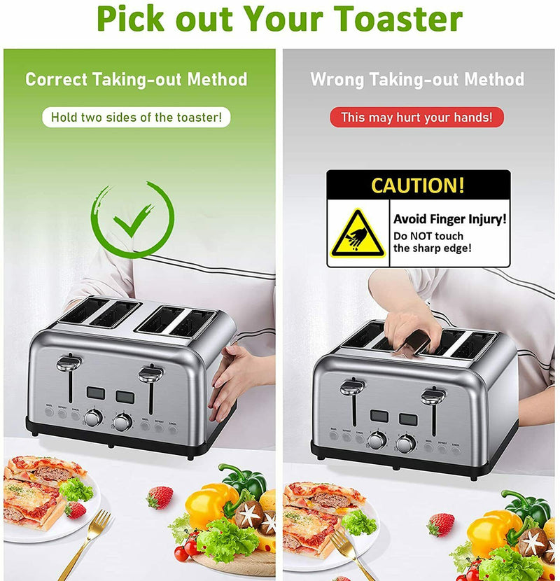 Toaster 4 Slice. Stainless Steel Toasters with LCD Digital Timer, Wide Slot.