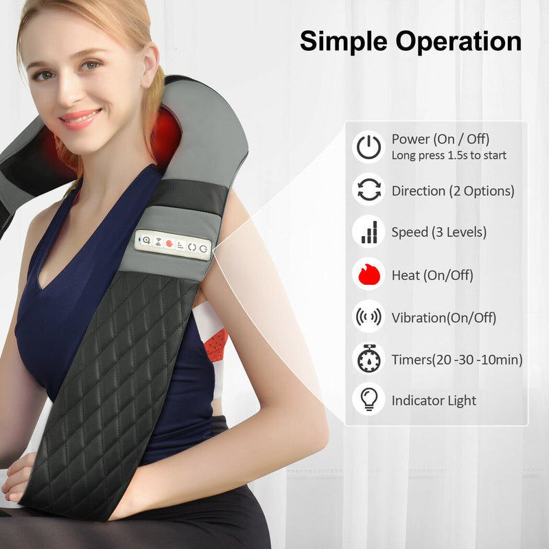 Cordless Back Massager. Shiatsu Electric Back Shoulder & Neck Massage with Heat.