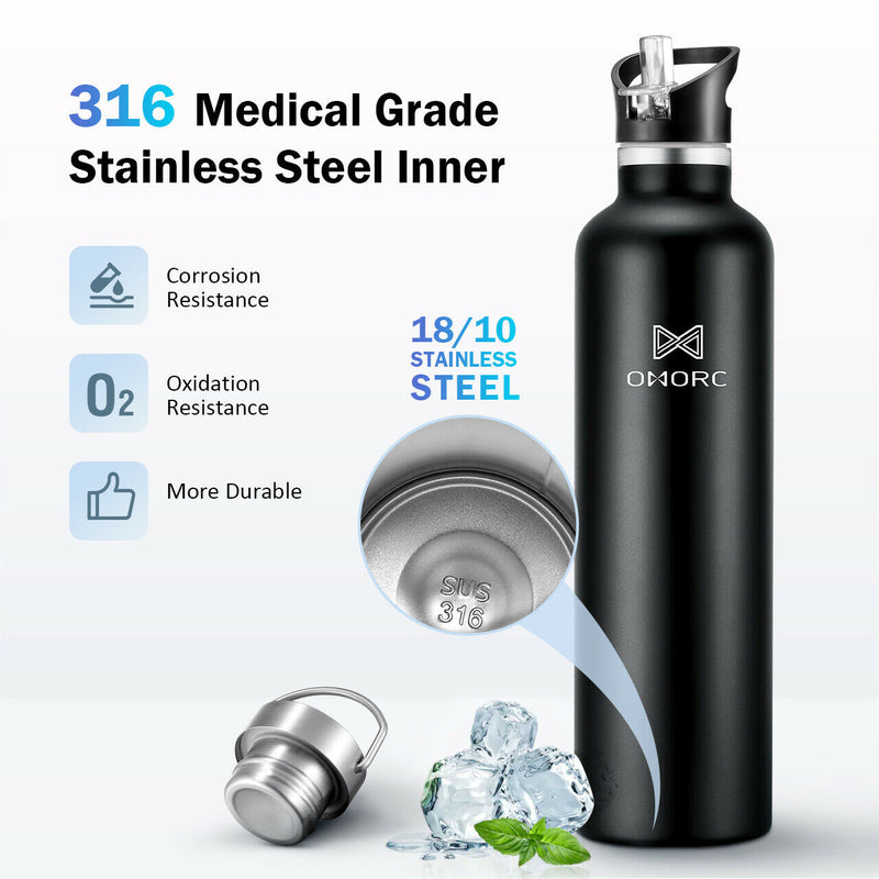 1L Stainless Steel Water Bottle. Portable&Leak-Proof. Keep Cold&Hot. Vacuum Insulated.
