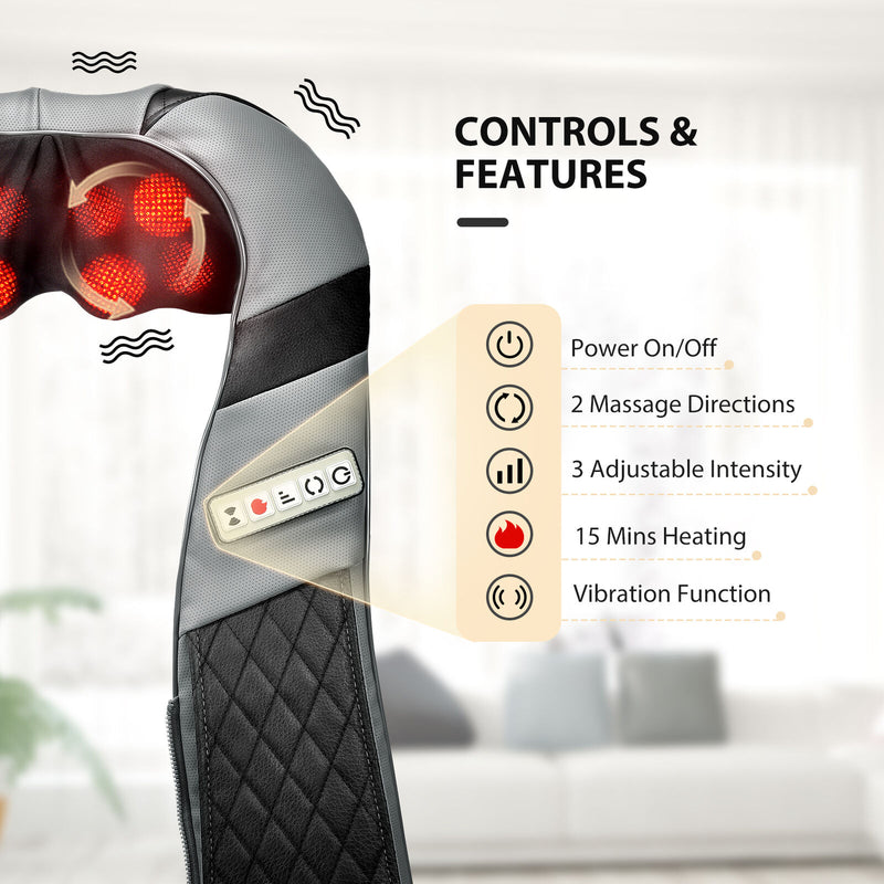 Back Shoulder & Neck Massager with Heat. Deep Tissue Kneading Pillow Massage. Carry Bag.