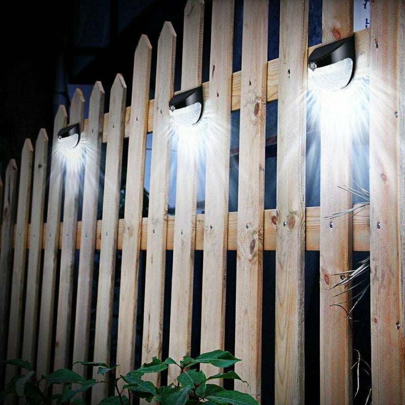 4X Solar LED Fence Garden Lights. Solar Powered Outdoor Lamp. Waterproof.