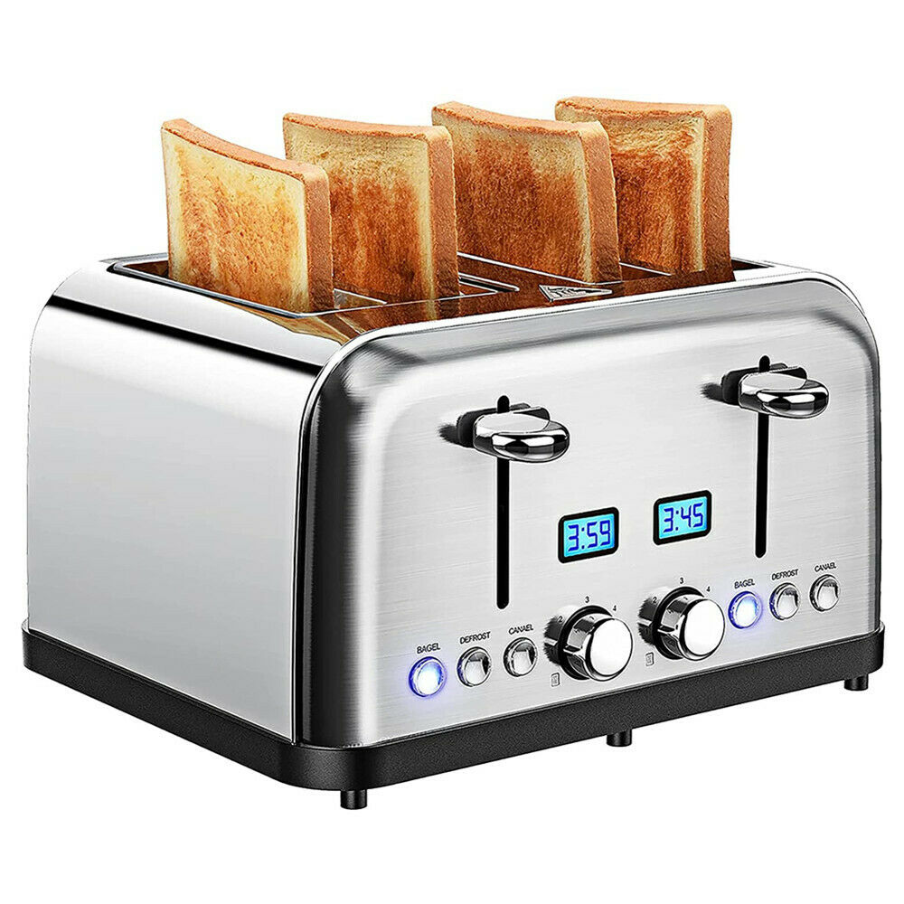 Toaster 4 Slice. Stainless Steel Toasters with LCD Digital Timer, Wide