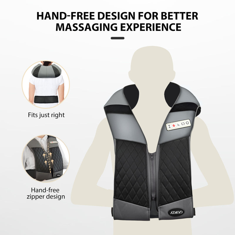 Back Shoulder & Neck Massager with Heat. Deep Tissue Kneading Pillow Massage. Carry Bag.