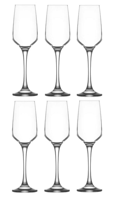 Champagne Flutes. Long Steam Prosecco Sparkling Glasses. (Set of 6) (230 cc/ml)