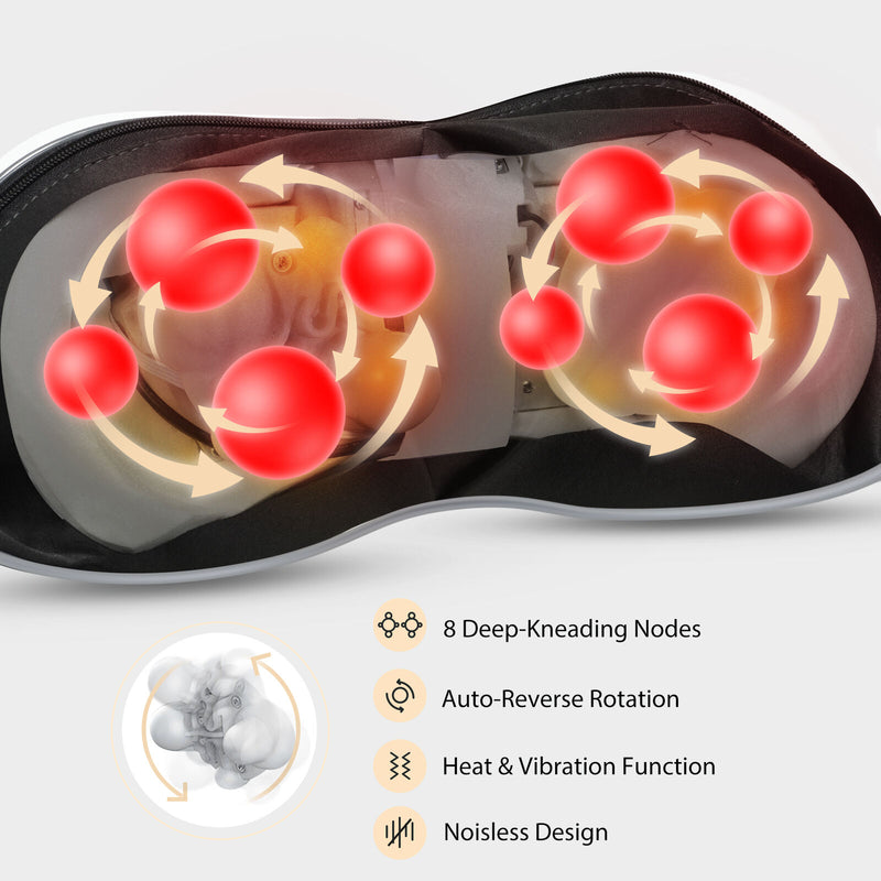 Back Shoulder & Neck Massager with Heat. Deep Tissue Kneading Pillow Massage. Carry Bag.