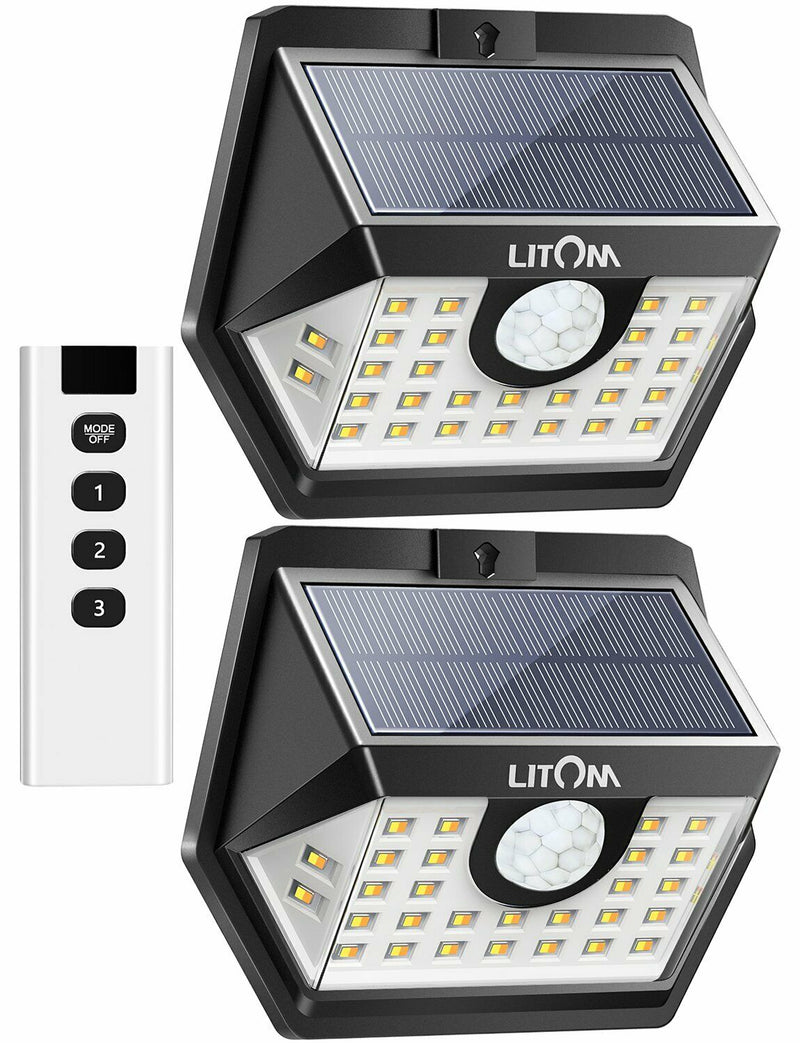 2x Outdoor LED Solar Light. Super Bright Motion Sensor. Security Wall Lamp.