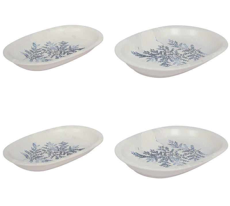 2 Different Sizes Stoneware Serving Platter. Salad Appetizer Dishes. Decorative Blue Flower Pattern. (Set of 4)