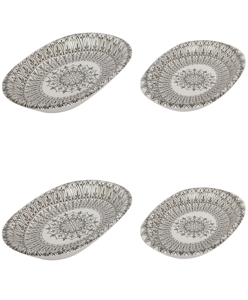 2 Different Sizes Stoneware Serving Platter. Salad Appetizer Dishes. Decorative Ethnic Theme. (Set of 4)
