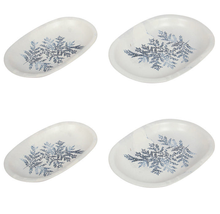 2 Different Sizes Stoneware Serving Platter. Salad Appetizer Dishes. Decorative Blue Flower Pattern. (Set of 4)
