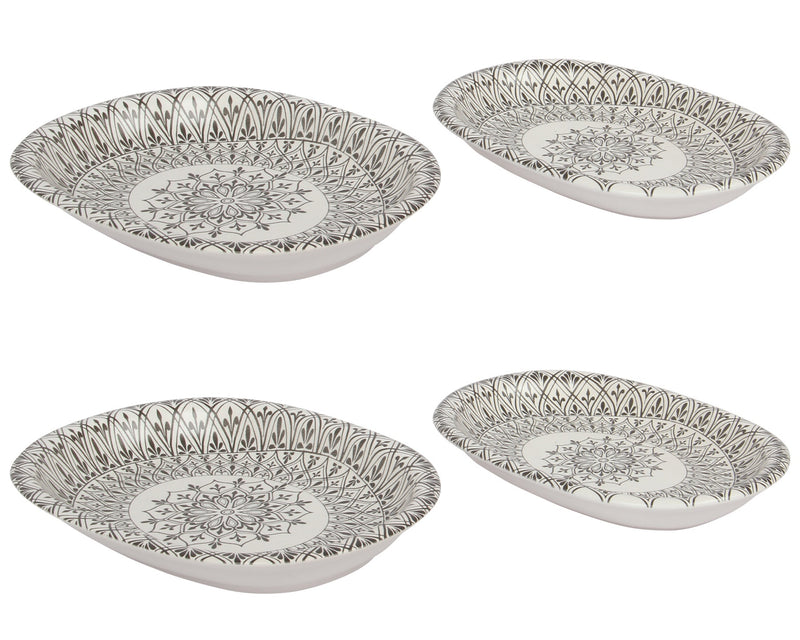 2 Different Sizes Stoneware Serving Platter. Salad Appetizer Dishes. Decorative Ethnic Theme. (Set of 4)