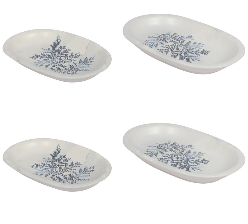 2 Different Sizes Stoneware Serving Platter. Salad Appetizer Dishes. Decorative Blue Flower Pattern. (Set of 4)