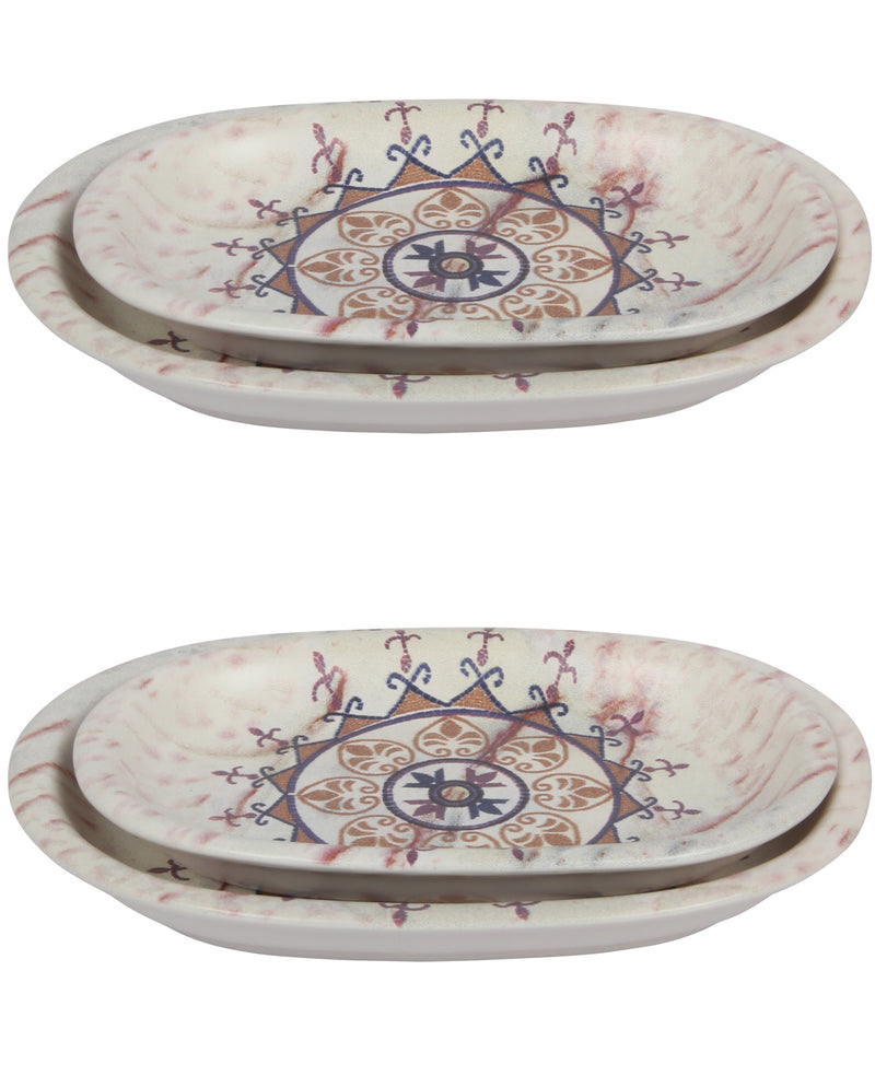 Patterned Decorative Serving Platter. 2 Different Sizes Ceramic Mezze Plates.  (Set of 4)