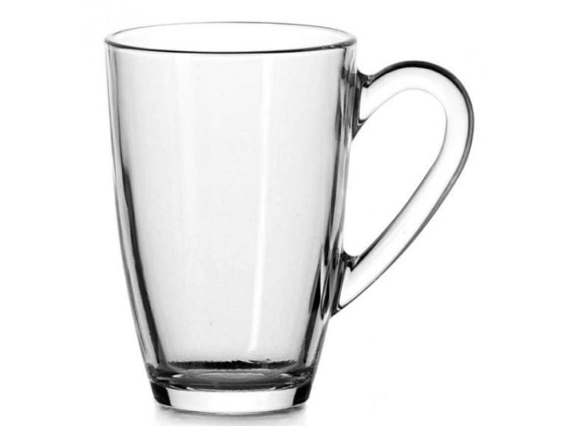 Glass Coffee Mugs. Tea Coffee Glass. Glass Mug with Handle. (Pack of 6) (325 ml)