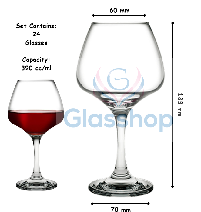 Large Wine Glasses Set. Stemware Red Wine Goblets. (Pack of 24) (390 cc/ml).