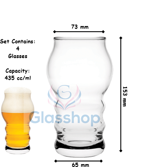 Craft Beer Glasses. Lager / IPA Beer Glass. Ale Craft Glass. (Pack of 4)(435 ml)
