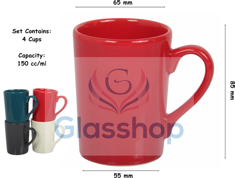 Stoneware Coloured Coffee Cups. Espresso Mugs. (Pack of 4) (150 cc/ml)