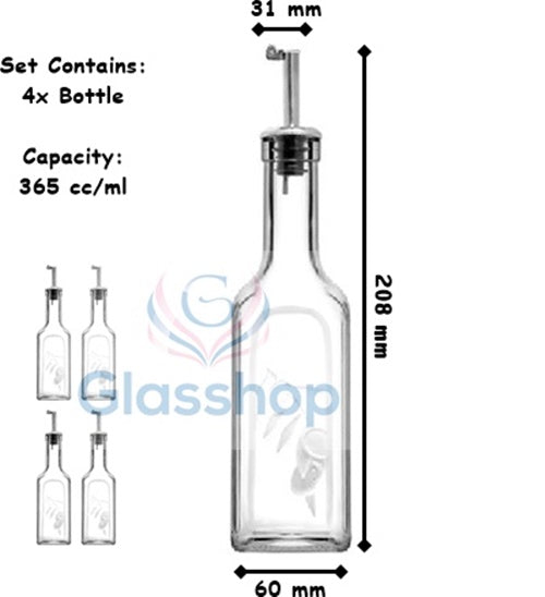 4 pcs Glass Oil & Vinegar Dispenser Bottle. Small Serving Cruet Set. (365 ml)
