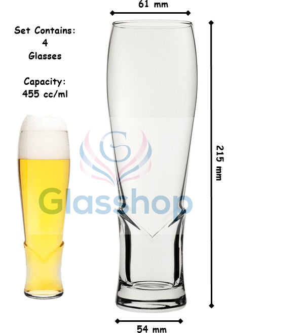 Wheat Craft Beer Glasses. Lager Beer Glass. Ale Craft Glass. (Pack of 4)(455 ml)