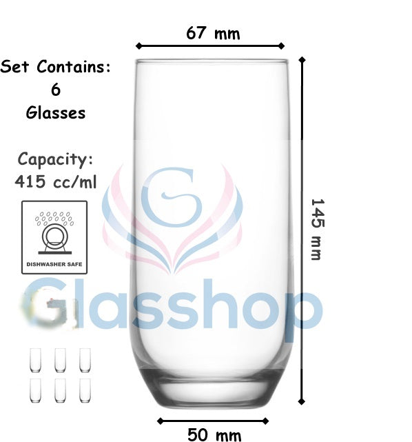 Highball Drinking Glasses Set. Water Juice Tableware Glass.(415 ml) (Pack of 6)