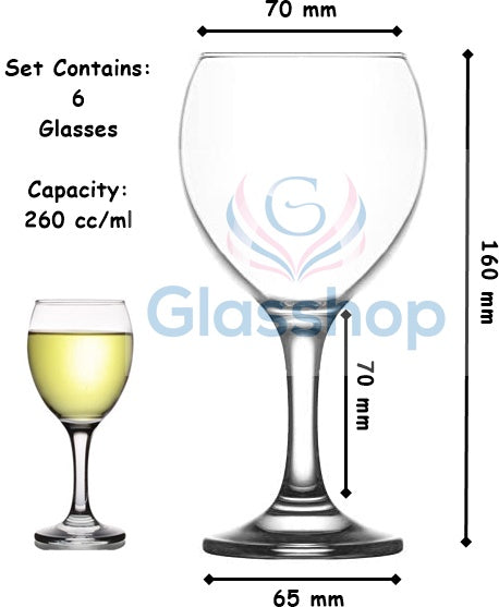 Wine Glasses Set. Classic Red / White Wine Glasses. (Pack of 6) (260 cc/ml)