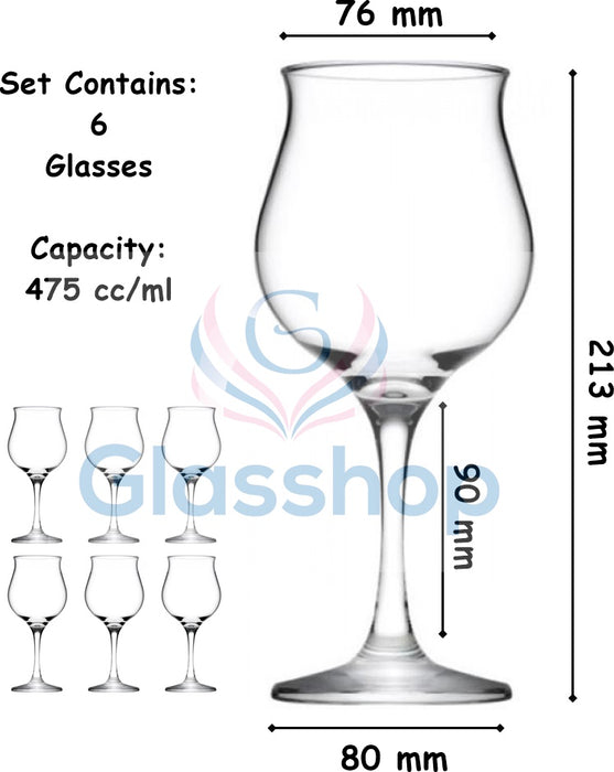 Large Wine Glasses. Stemware Red Wine Goblets. (Pack of 6) (475 cc/ml).