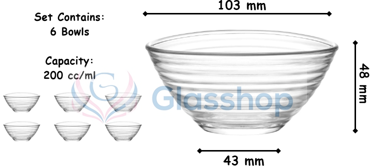 Snack Dip Serving Bowl Set. Dessert Sundae Fruit Trifle Dishes. (6 pcs) (200 cc)