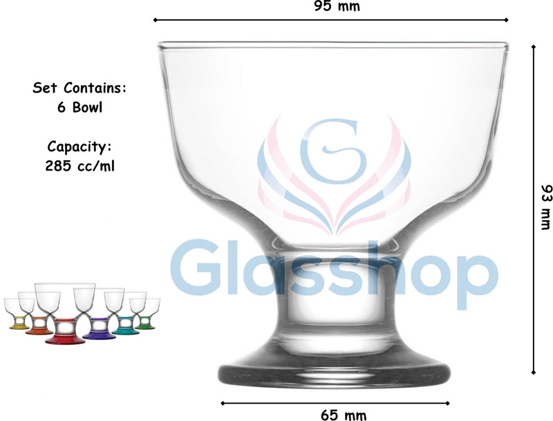 Glass Dessert Bowls. Sundae Ice Cream Short Stemmed Tulip Prawn. (Set of 6)