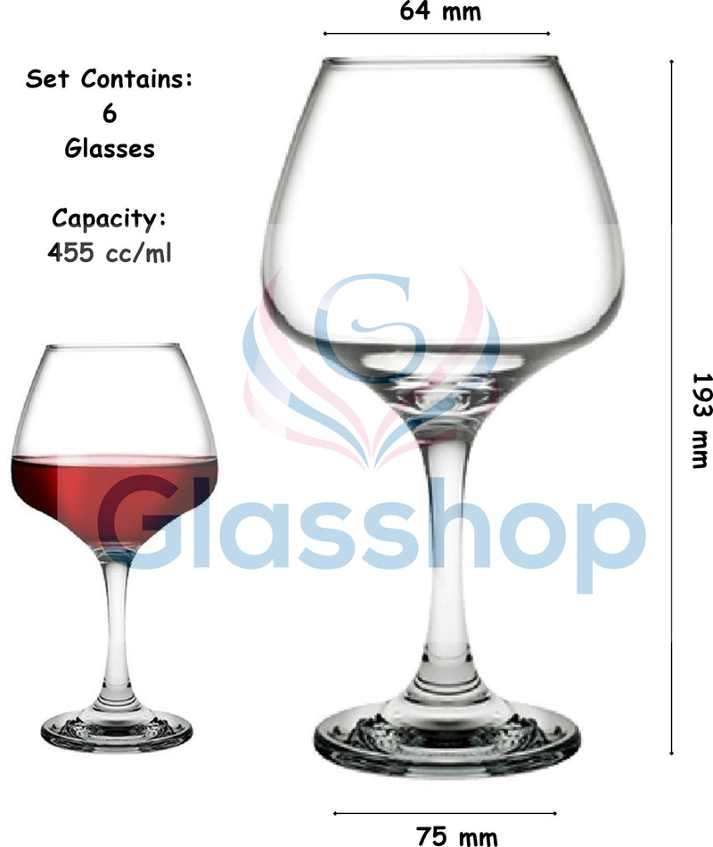 Large Wine Glasses Set. Stemware Red Wine Goblets. (Pack of 6) (455 cc/ml).