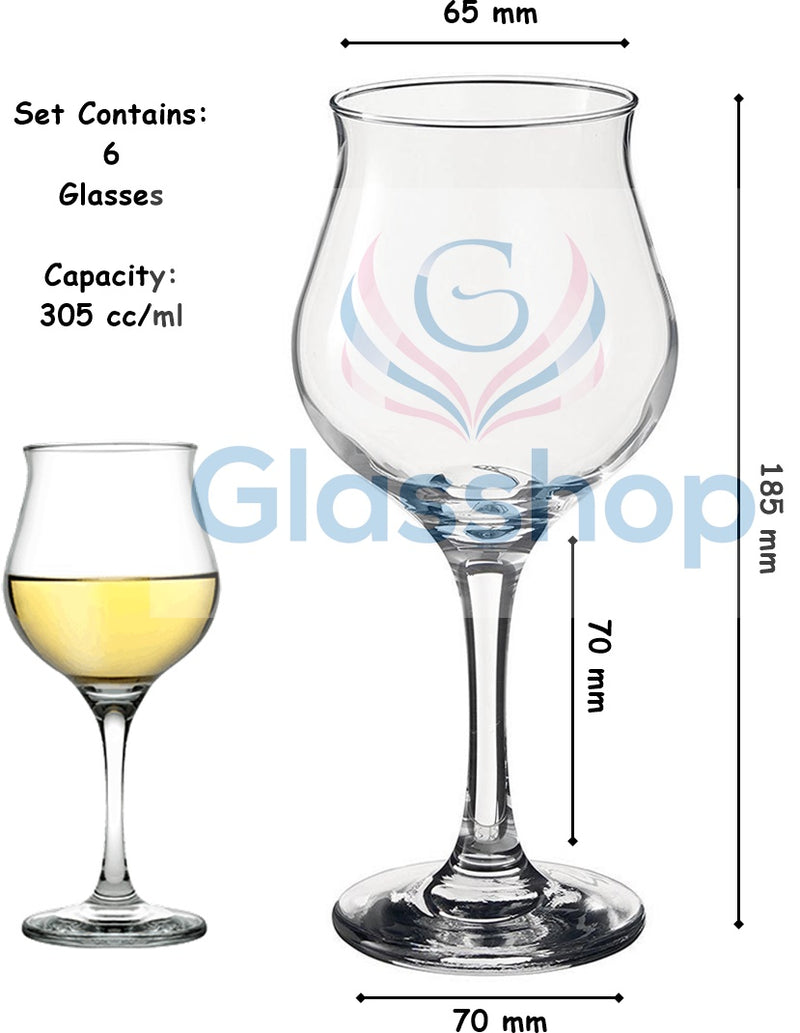 Wine Glasses Set. Stemware Red / White Wine Goblets. (Pack of 6) (305 cc/ml).