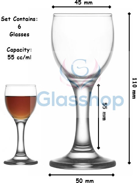 Stemmed Liqueur / Schnapps Glasses. Stemmed Shot Glasses. (Pack of 6) (55 cc/ml)