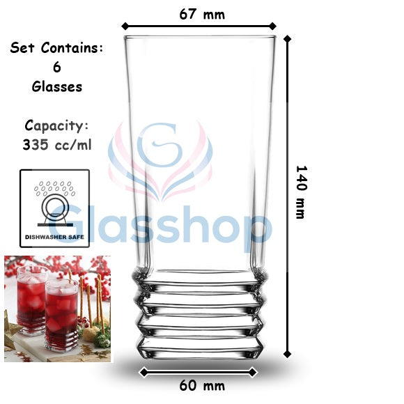 Highball Drinking Glasses. Water Cocktail Glass Set. (Pack of 6) (335 ml)