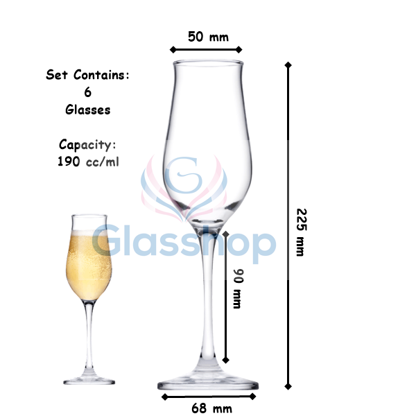 Champagne Glasses. Long Steam Prosecco Flute. Drink Party. (Pack of 6) (190 ml).
