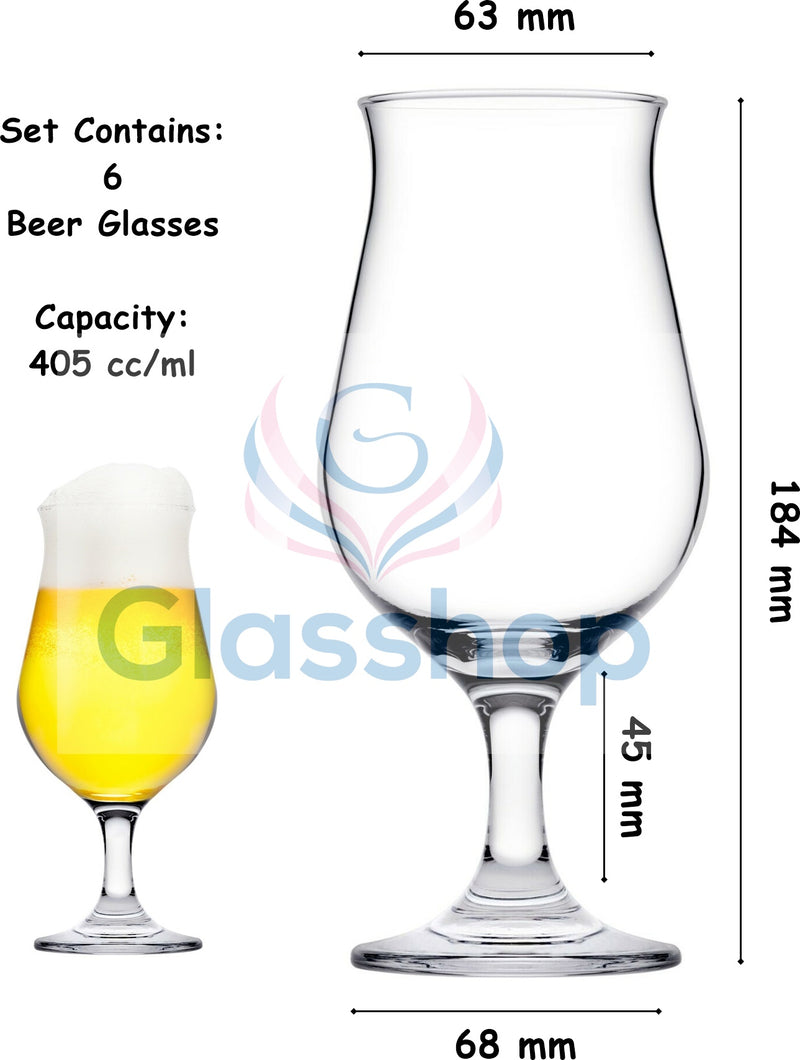Stemmed Beer Glasses Set. Tulip Beer Glass. Cocktail Glasses. (Pack of 6)(405ml)