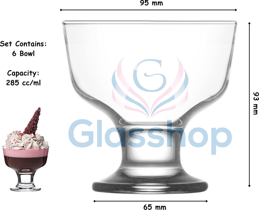 Glass Dessert Bowls. Sundae Ice Cream Short Stemmed Tulip Prawn. (Set of 6)