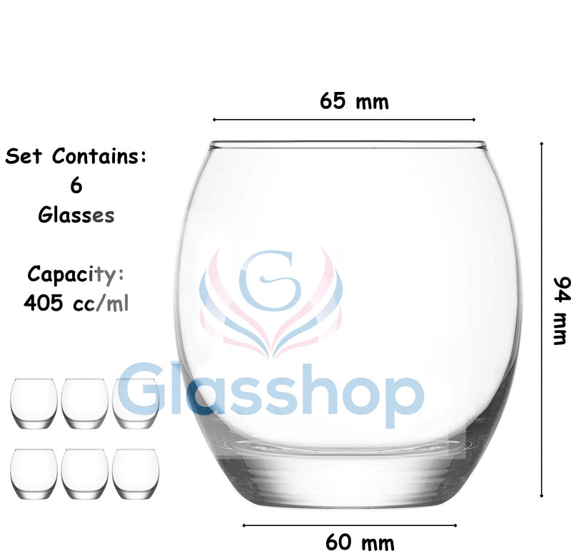 Everyday Tumbler Glasses. Cocktail Whisky Water Tumblers. (405 ml) (Pack of 6)