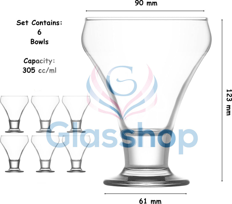 Ice Cream Sundae Dessert Glass Bowls. (Pack of 6) Pudding Fruit Appetiser Dish.