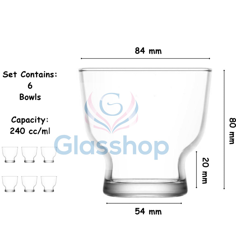 Small Dessert Bowls. Ice Cream Sundae Cups. Glass Bowls. (240 cc) (Set of 6)