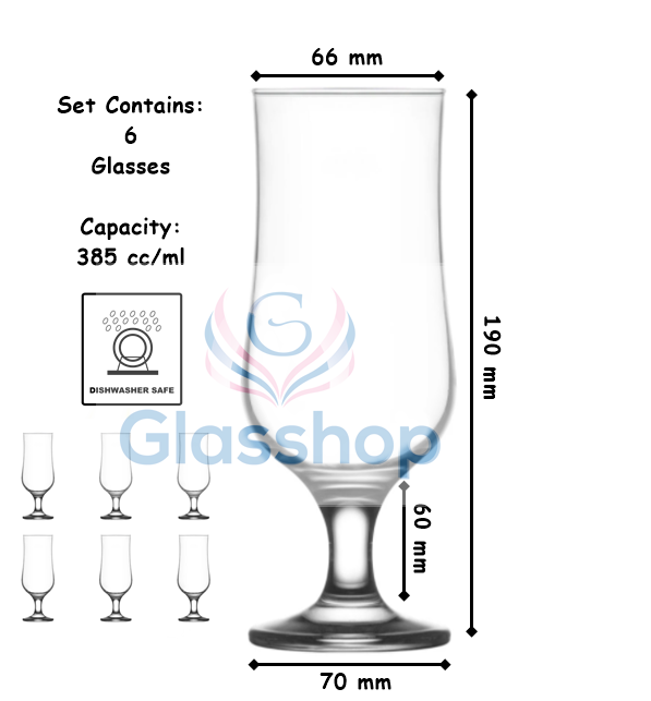 Cocktail Drinking Glasses. Hurricane Pina Colada Glass Set. (Set of 6) (385 ml)