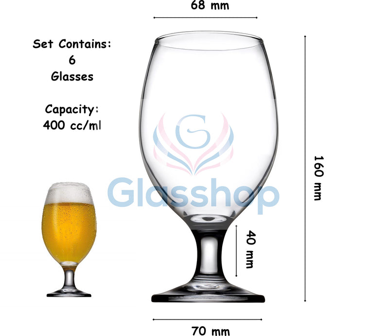 Stemmed Beer Glasses Set. Beer Goblet. Cocktail Glasses. (Pack of 6) (400 ml).