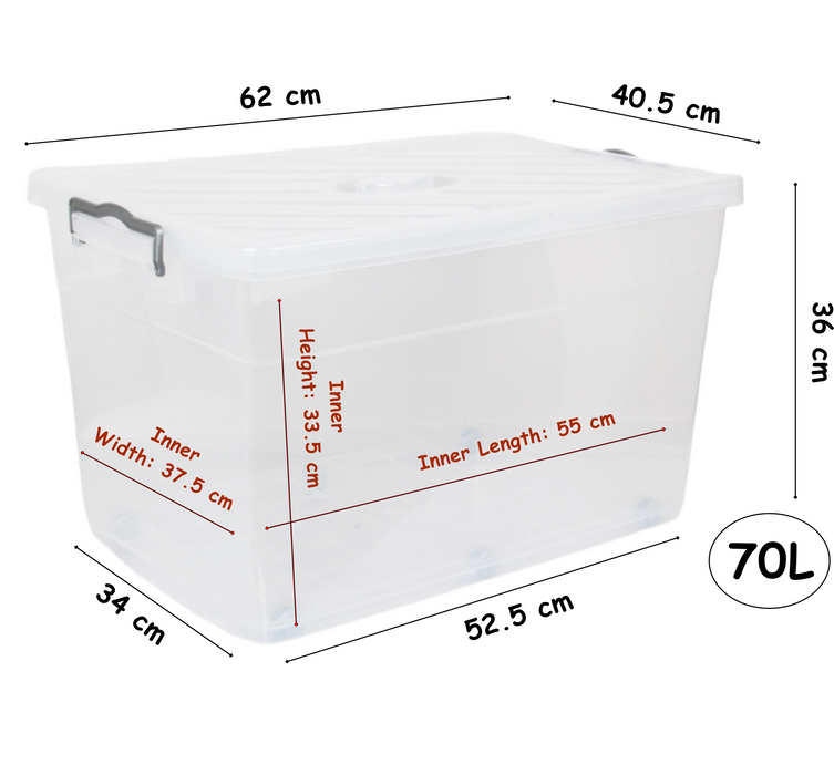 70 Litre Extra Large Storage Box with Lid. Wheeled Organizing Box. Stackable Box.