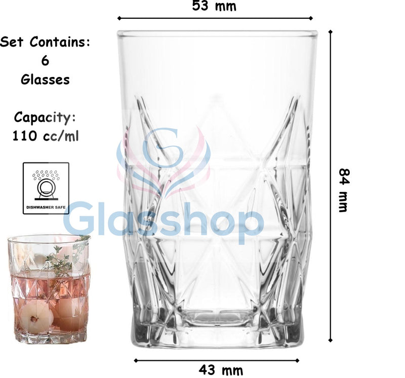 Very Small Drinking Glasses. Tall Shot Glass. Minimalist Design. (110 cc/ml) (Pack of 6).