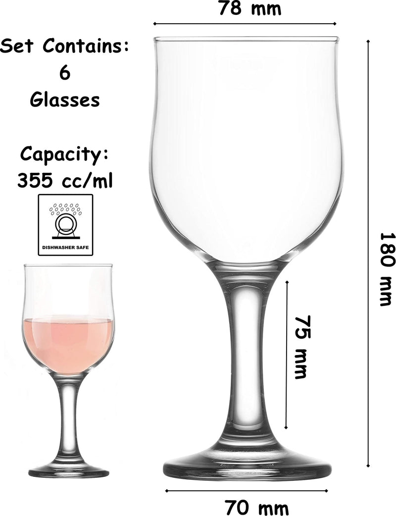 Large Chalice Wine Glasses. Stemware Wine Goblets. (Pack of 6) (355 cc/ml).