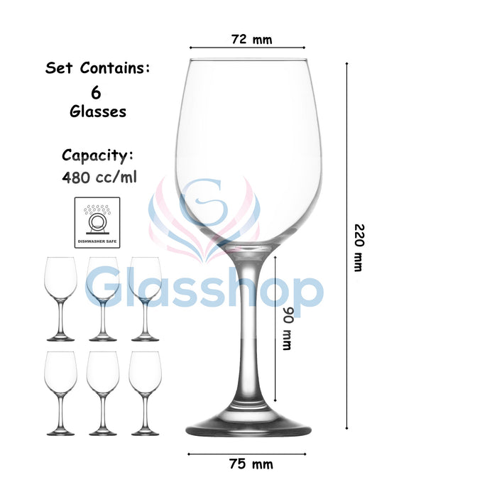 Extra Large Red Wine Glasses. Stemware Wine Goblets. (Pack of 6) (480 cc/ml).
