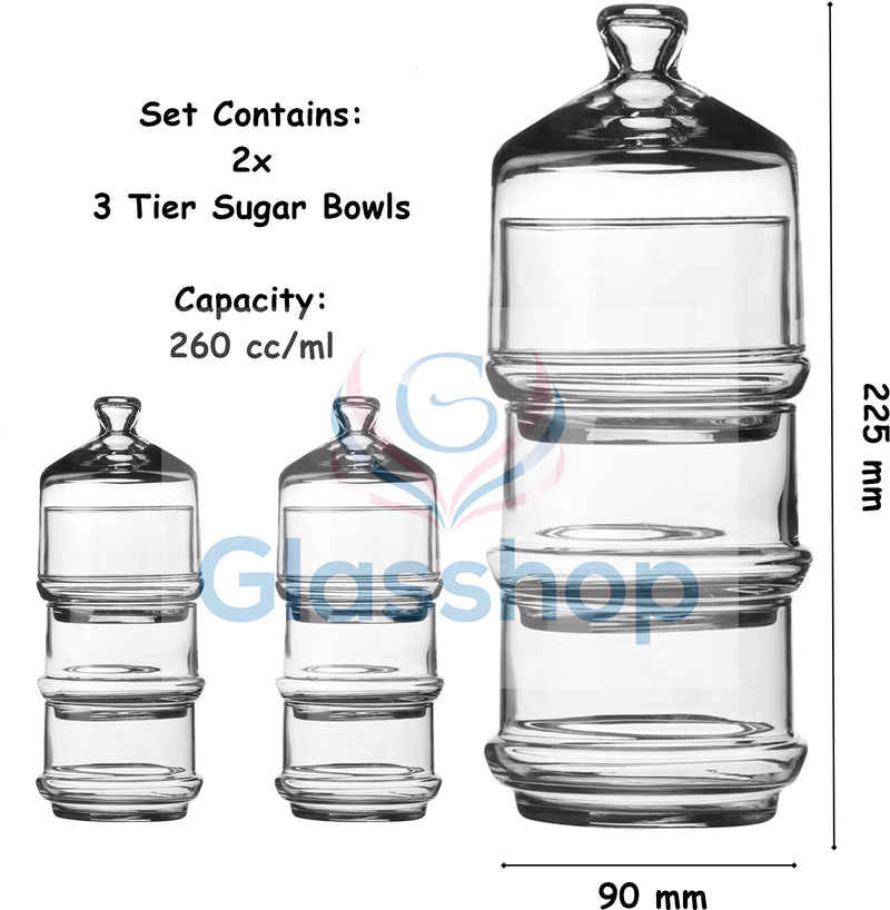 2x 3 Tier Glass Patisserie Domed Jar. Decorative Macaron Cookie Containers.