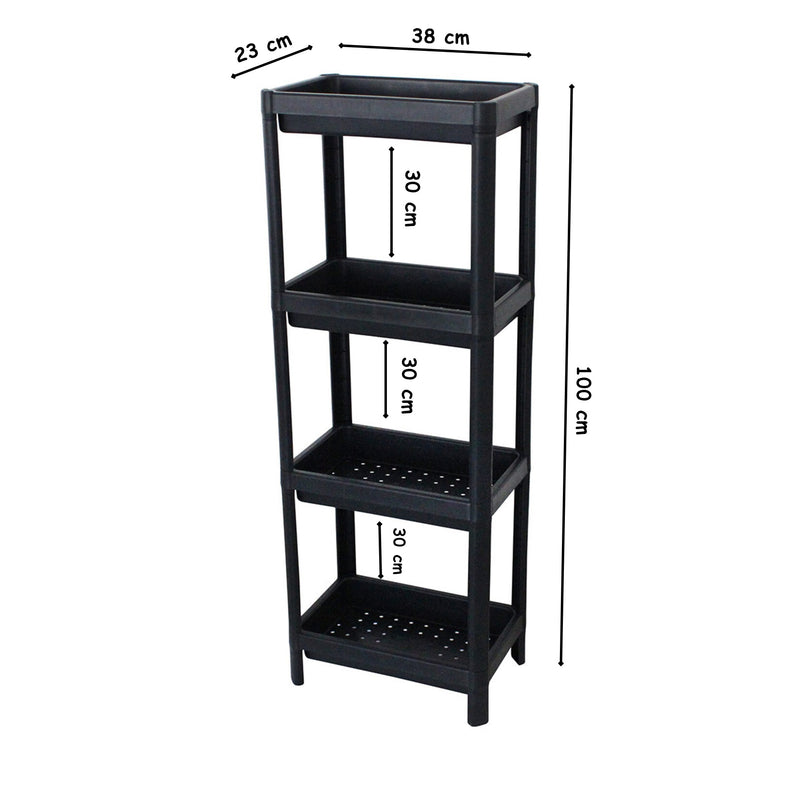 Kitchen Bathroom Shelf Organiser. 4 Tier Vegetable Rack Unit. (Black)