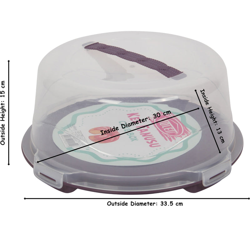 Plastic Cake Carrier. Clear Round Box Lockable Lid Cover. Soft Handle. (30 cm)