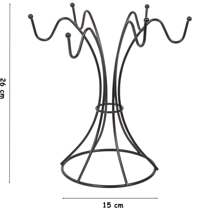 Mug Tree Holder. Cup Holder Stand. 6 Hooks. Black Metal Coffee Mug Stand.